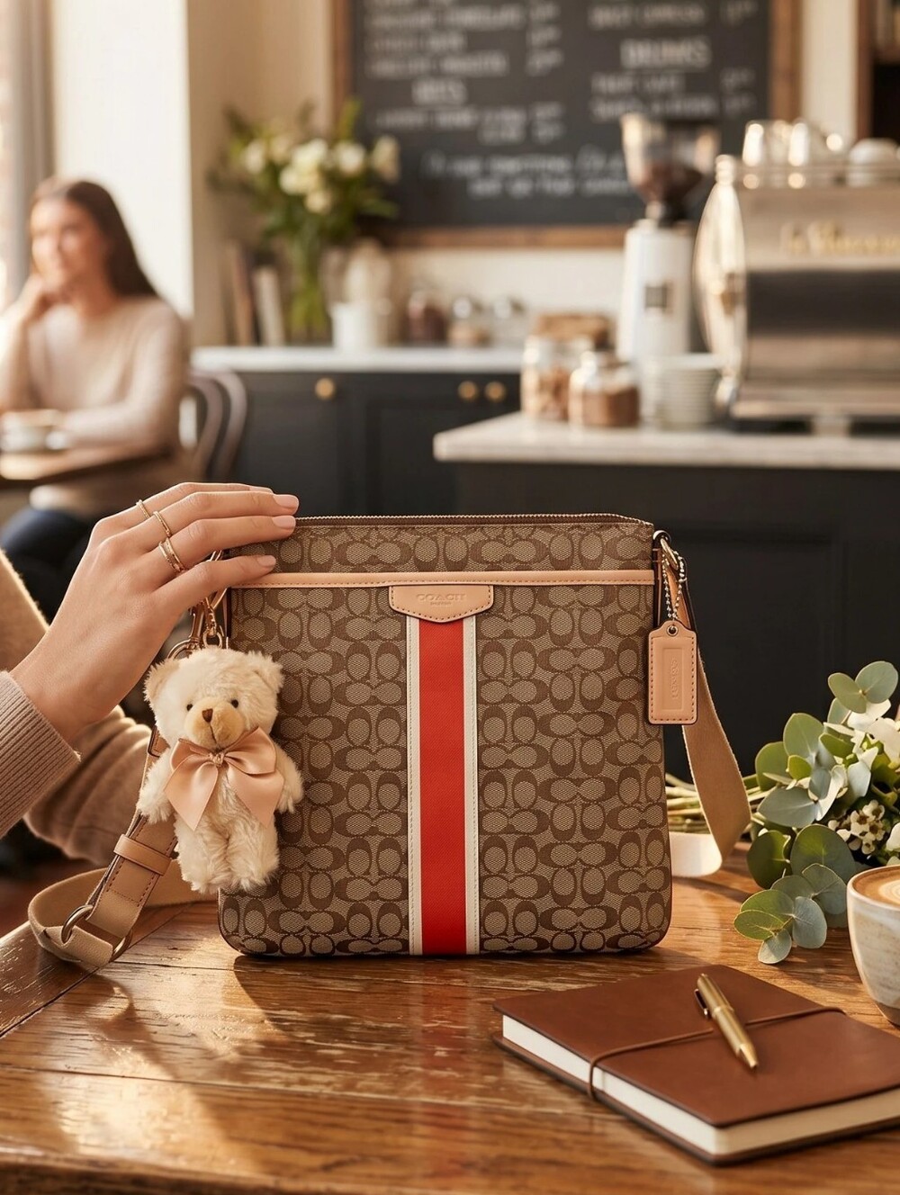 Coach Signature Stripe 6cm North/South Swingpack - Khaki and Orange